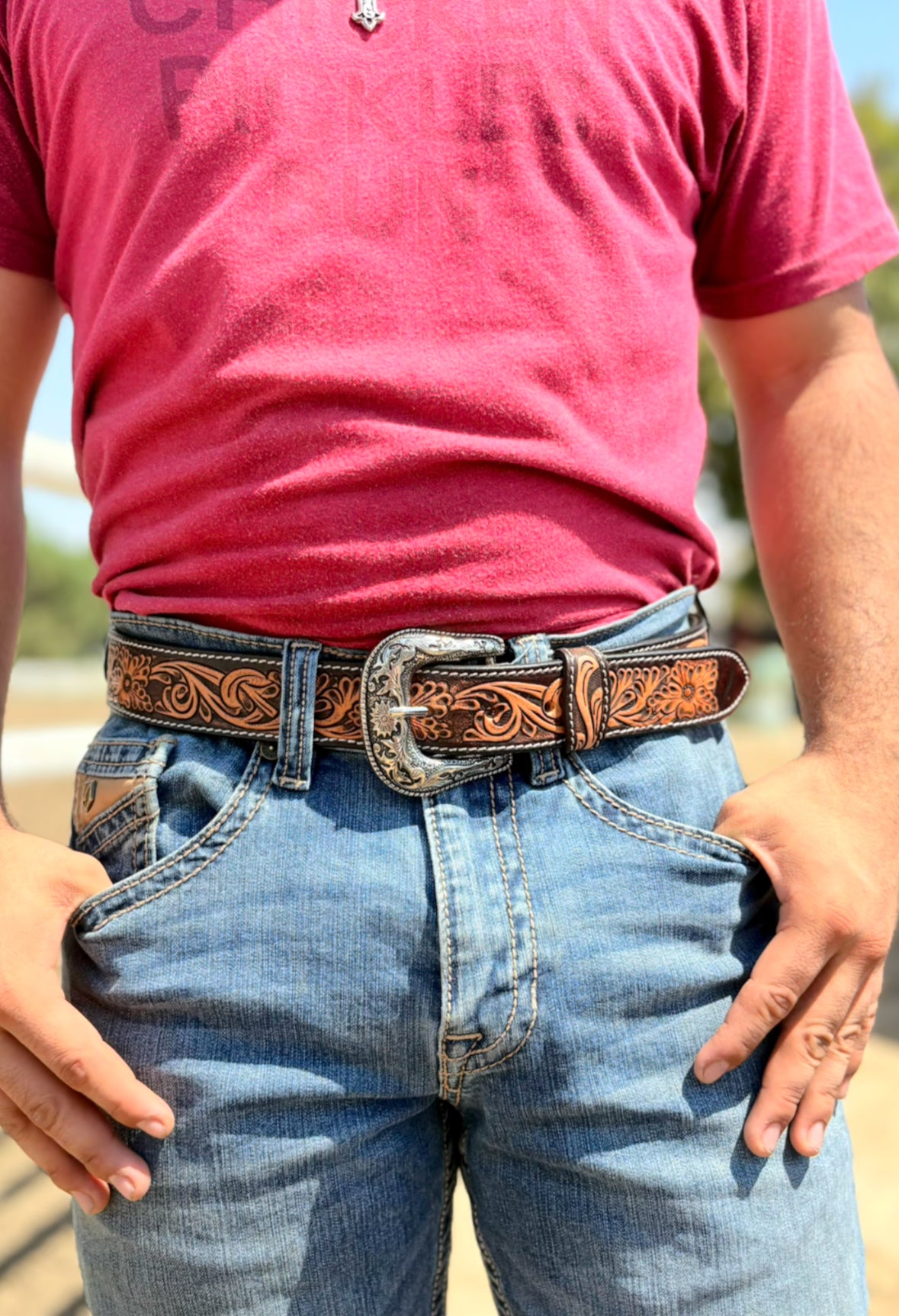 Tooled Leather Belt