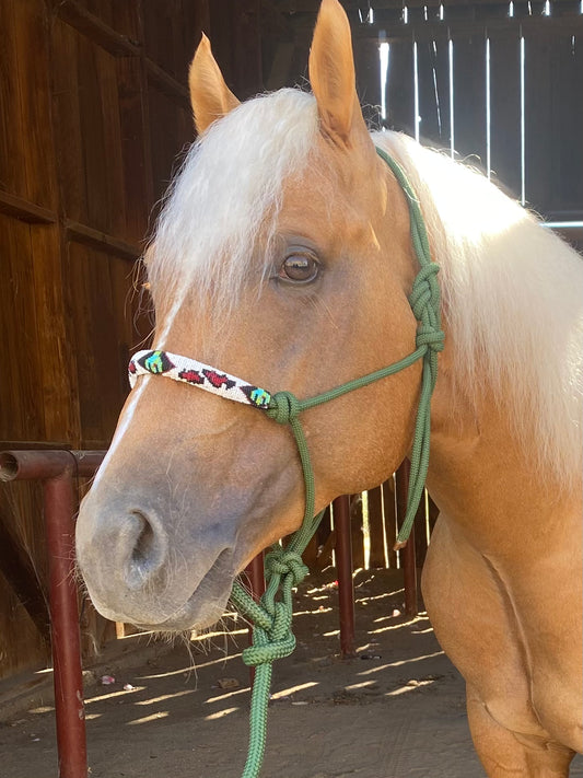 Green Beaded Rope Halter